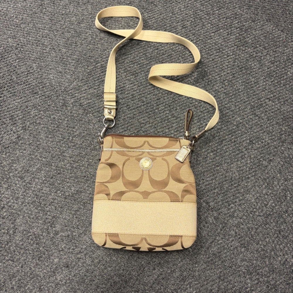 Coach Signature File Bag Khaki Gold Jacquard Canvas Crossbody Handbag F17435